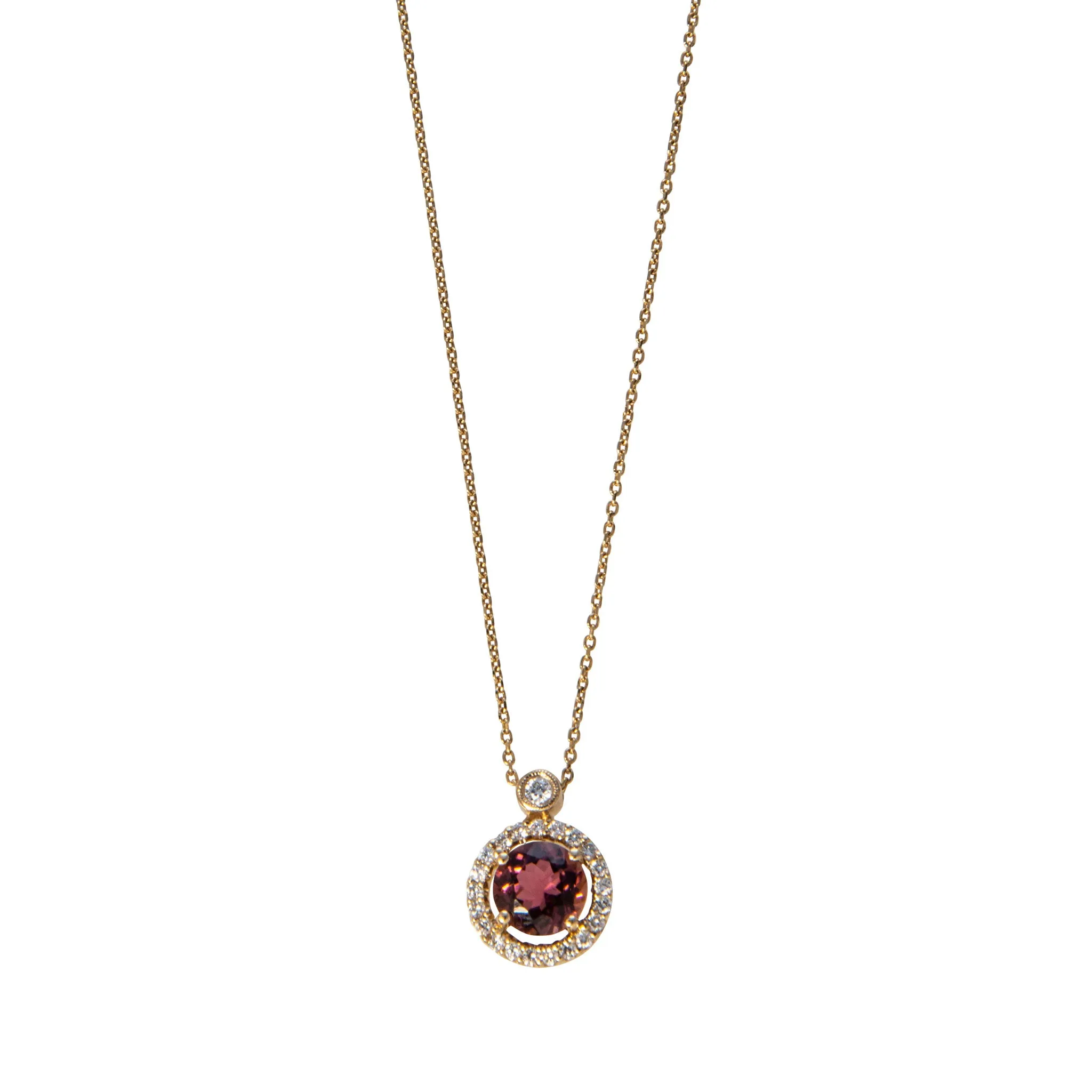 Pink Tourmaline & Diamond Halo Pendant 14K Gold Necklace Croghans