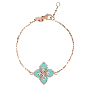 Roberto Coin Princess Flower 18ct Rose Gold Turquoise Diamond Bracelet