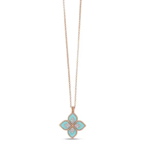 Roberto Coin Princess Flower 18ct Rose Gold Turquoise Diamond Necklace