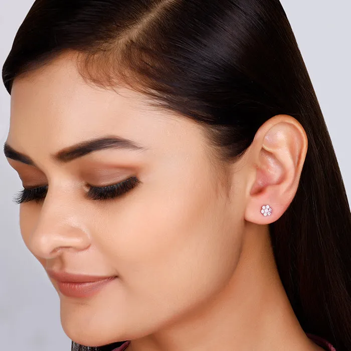 Rose Gold Baby Pink Flower Stud Earrings Giva