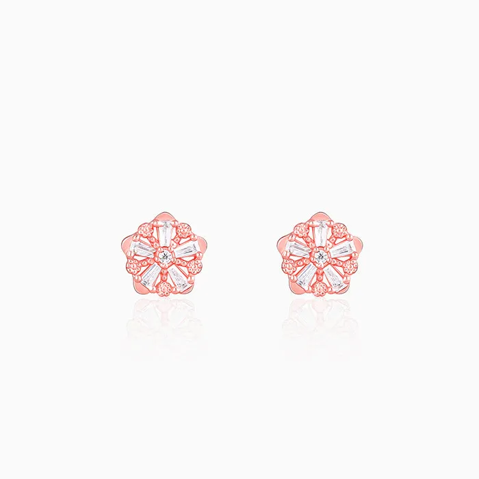 Rose Gold Baguette Flower Earrings Giva