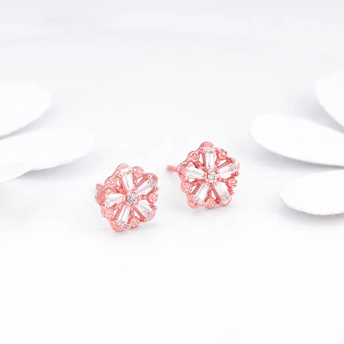 Rose Gold Baguette Flower Earrings Giva
