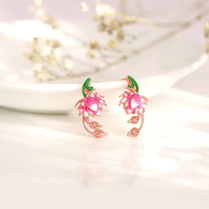 Rose Gold Bewitching Brahma Kamal Convertible Earrings Giva