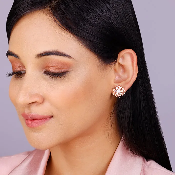 Rose Gold Blooming Flower Stud Earrings Giva