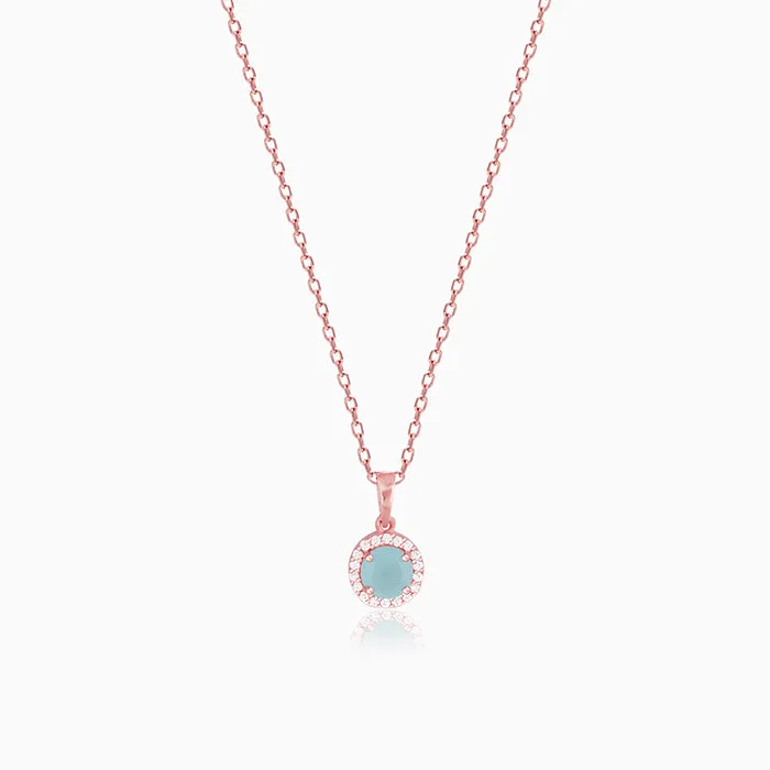 Rose Gold Blue Halo Pendant With Link Chain Giva