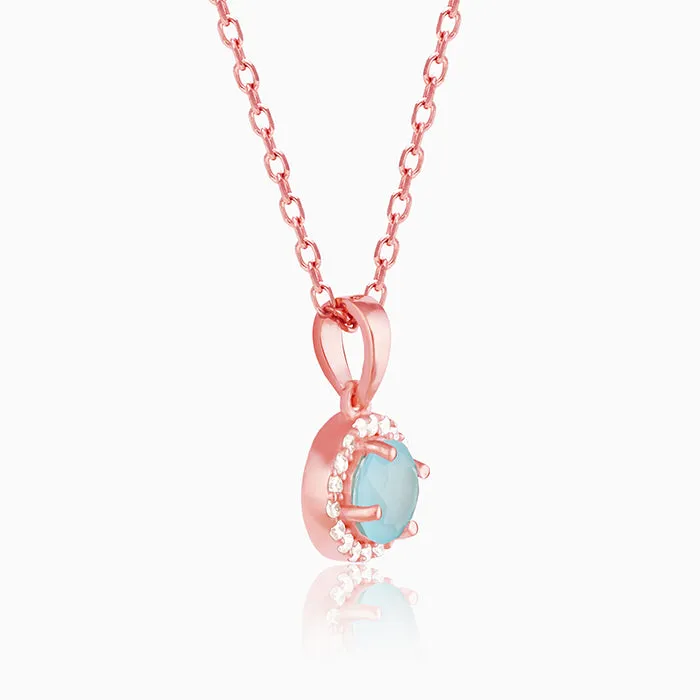 Rose Gold Blue Halo Pendant With Link Chain Giva