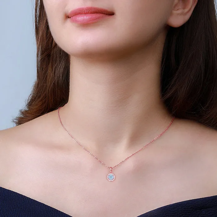 Rose Gold Blue Halo Pendant With Link Chain Giva