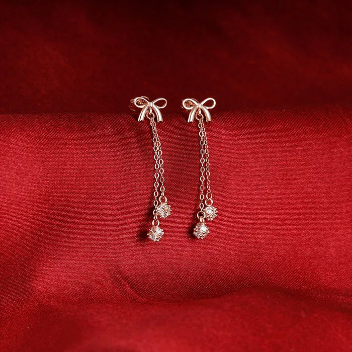 Rose Gold Bow Dangler Earrings Giva
