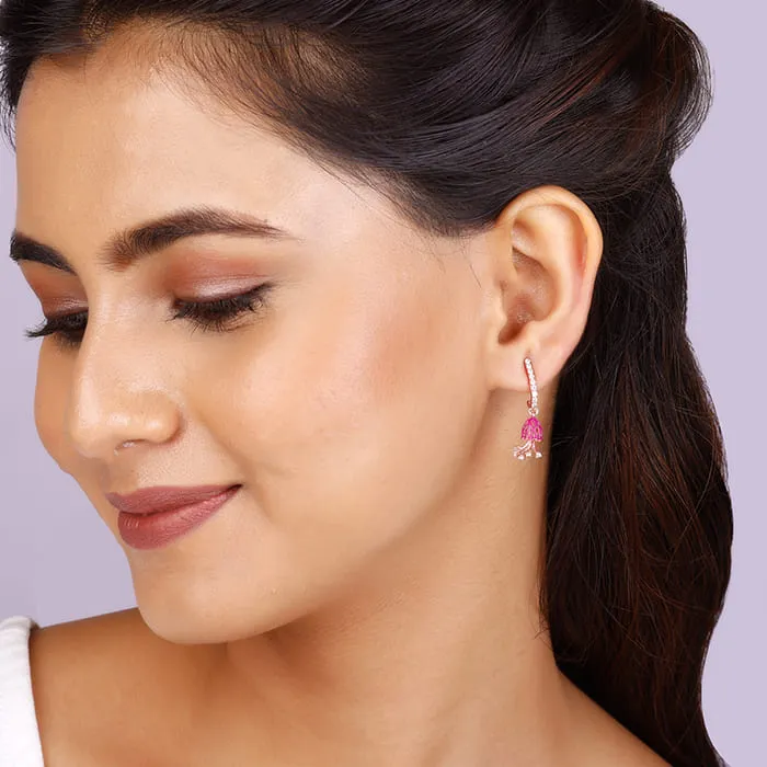 Rose Gold Brahma Kamal Bud Hoop Danglers Giva