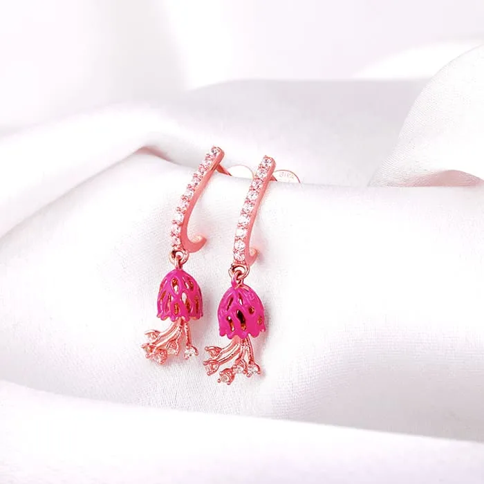 Rose Gold Brahma Kamal Bud Hoop Danglers Giva