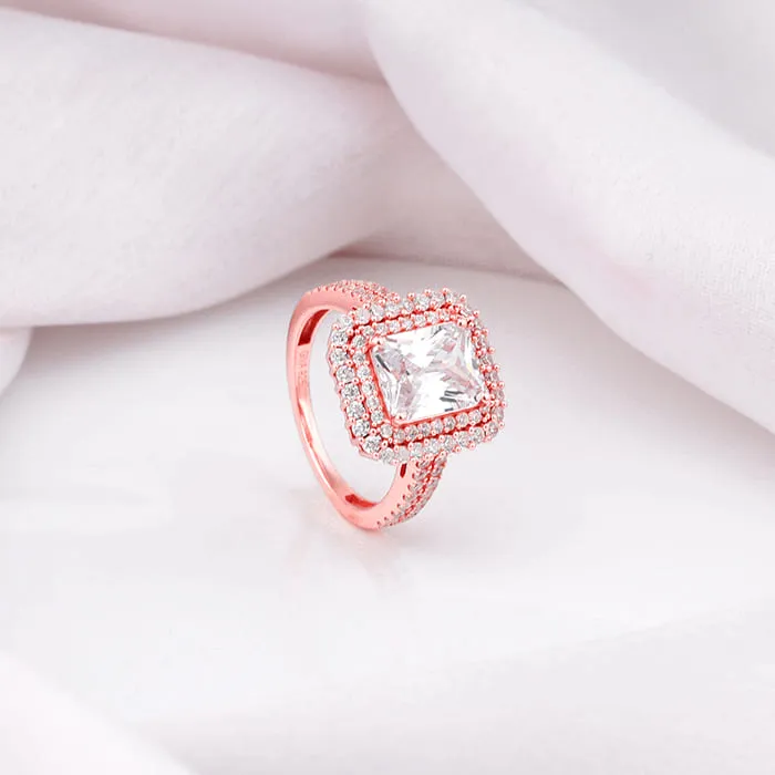 Rose Gold Cubic Solitaire Statement Ring Giva