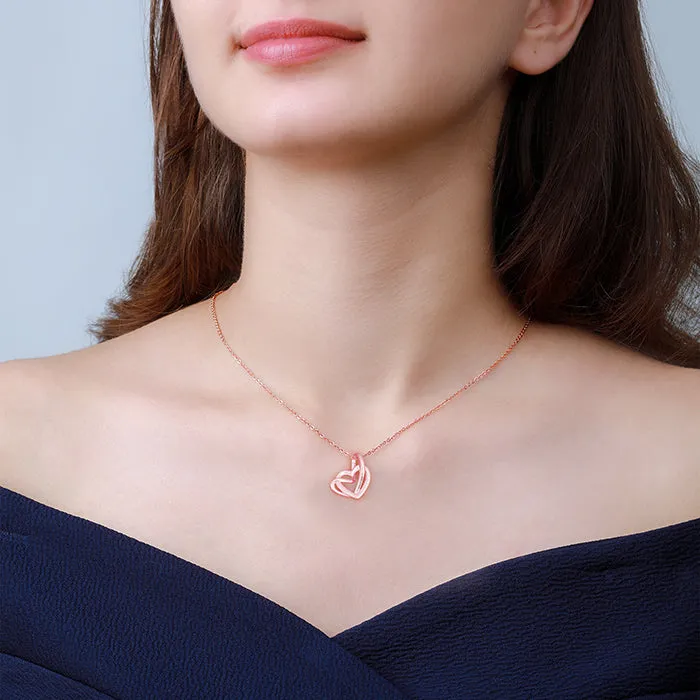 Rose Gold Double Trouble Heart Pendant With Link Chain Giva