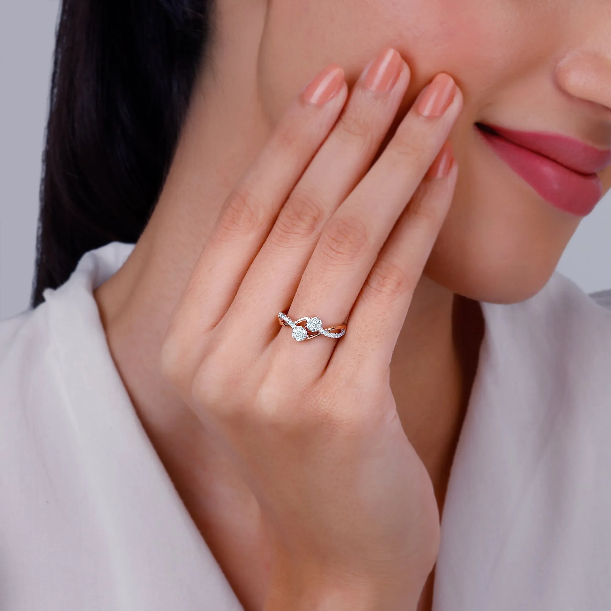Rose Gold Dual Wavy Diamond Ring Giva