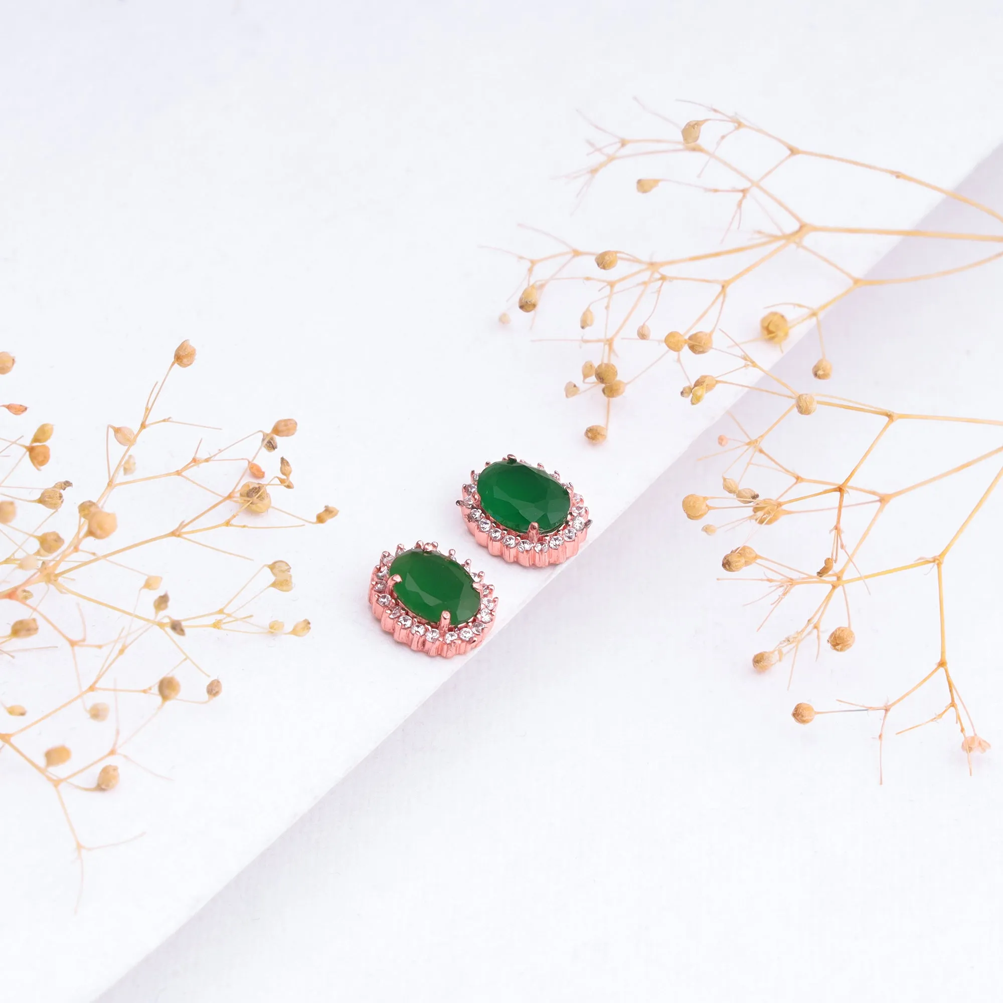 Rose Gold Evergreen Halo Studs Giva