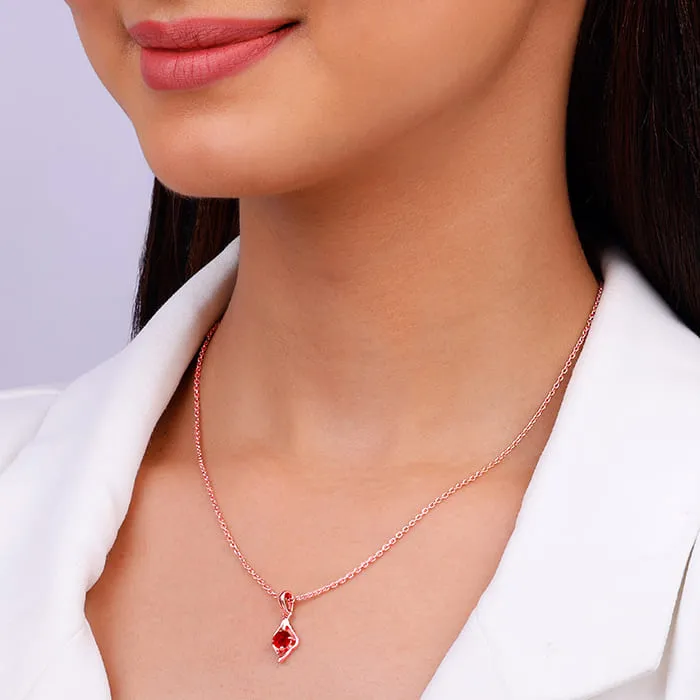 Rose Gold Falling Dew in Red Pendant With Link Chain Giva