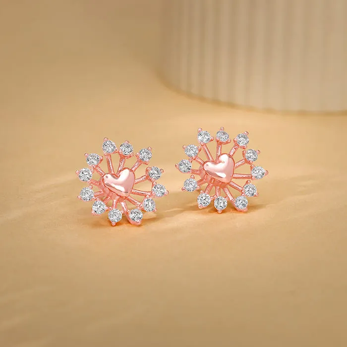 Rose Gold Floral Grace Heart Studs Giva
