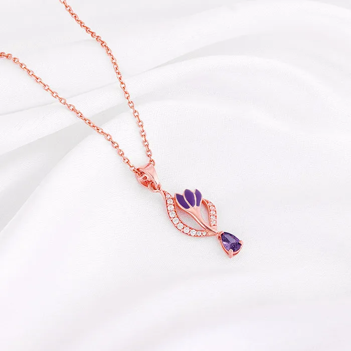Rose Gold Flowing Crocus Pendant with Link Chain Giva