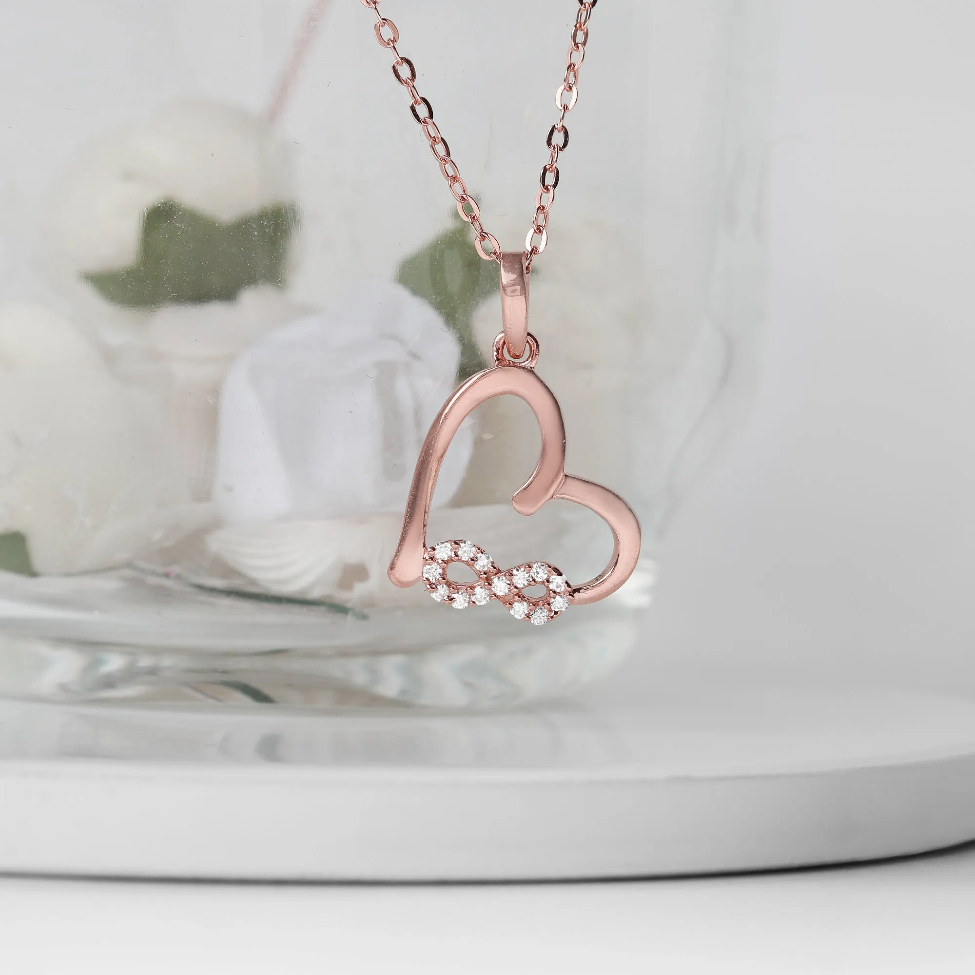 Rose Gold Infinity Heart Pendant with Link Chain Giva