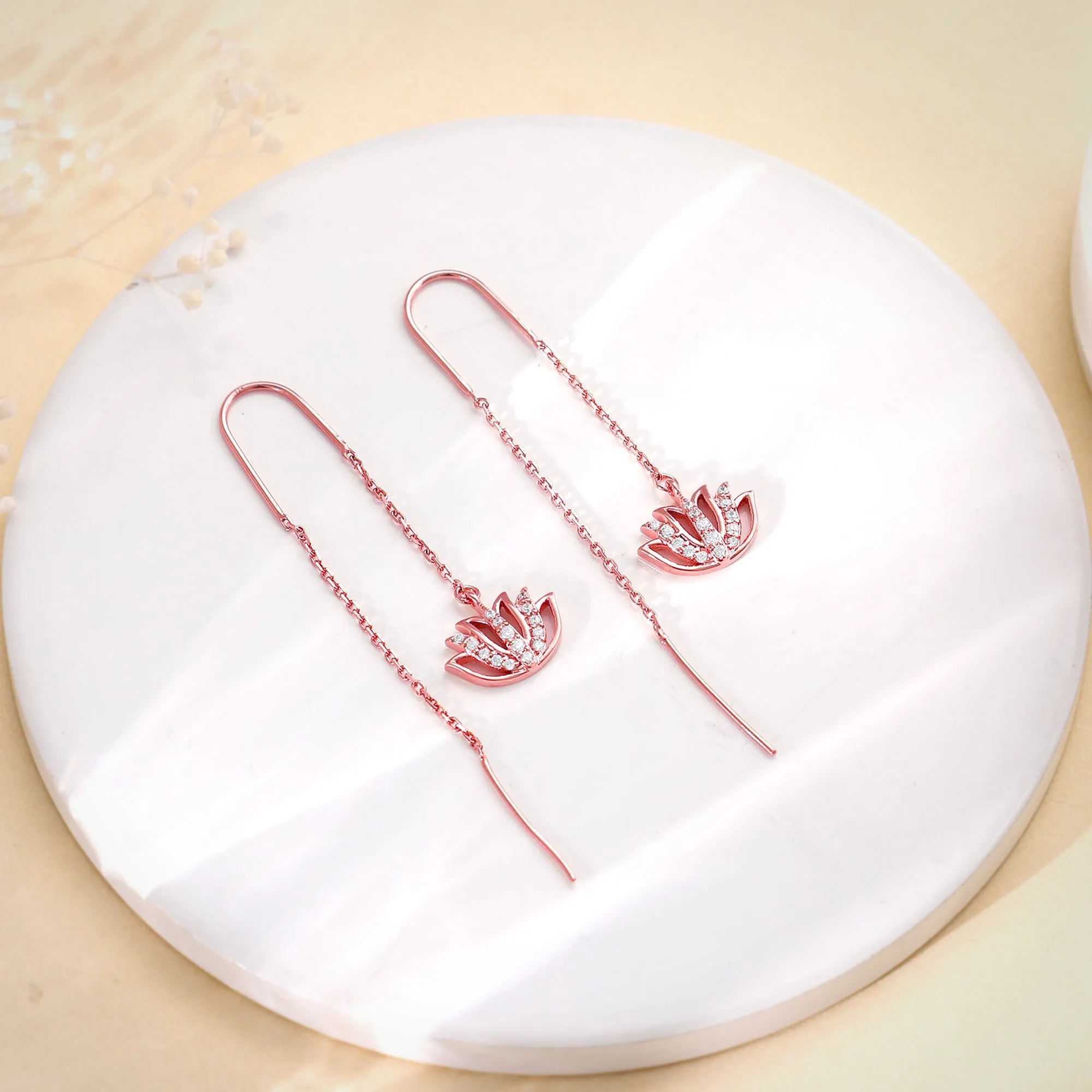 Rose Gold Lotus Sui Dhaga Earrings Giva