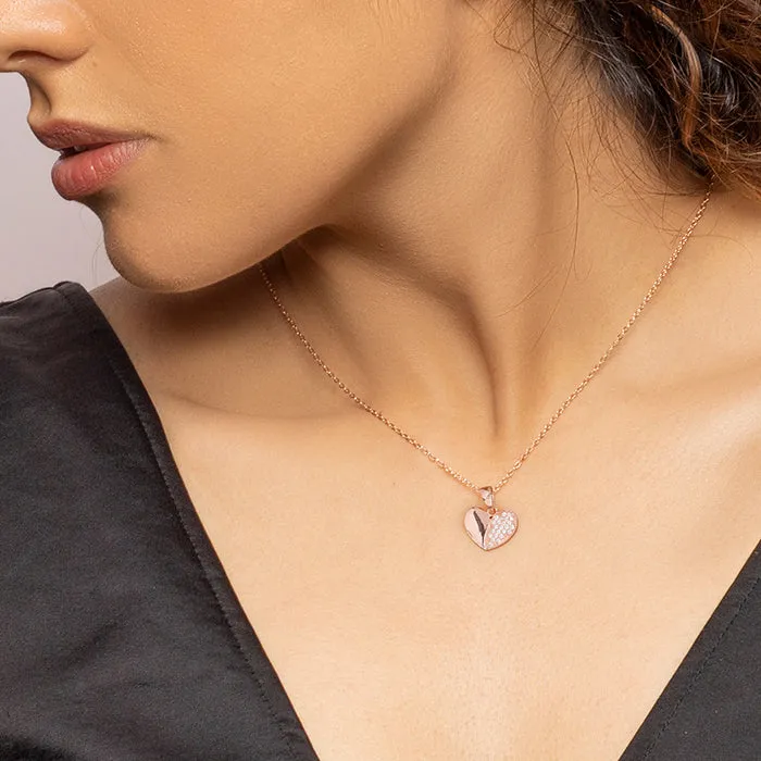Rose Gold Made for Each Other Heart Pendant With Link Chain Giva