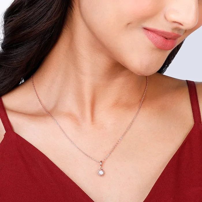 Rose Gold Minimal Zircon Pendant with Link Chain Giva