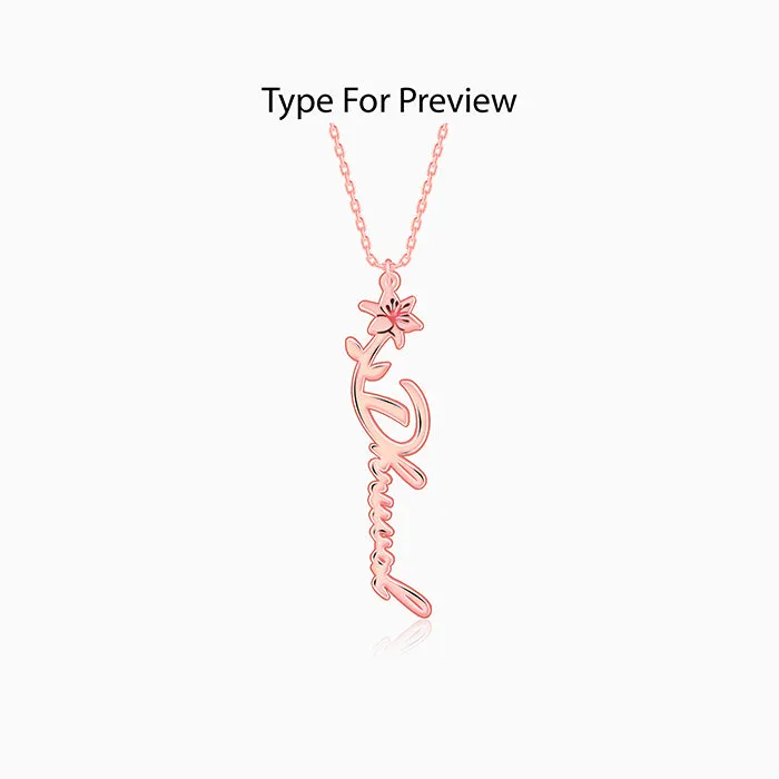 Rose Gold Personalised Flower Name Pendant with Link Chain Giva