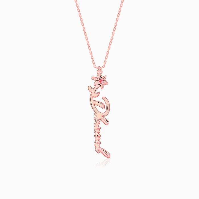 Rose Gold Personalised Flower Name Pendant with Link Chain Giva