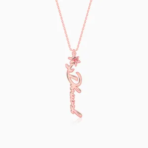 Rose Gold Personalised Flower Name Pendant with Link Chain Giva