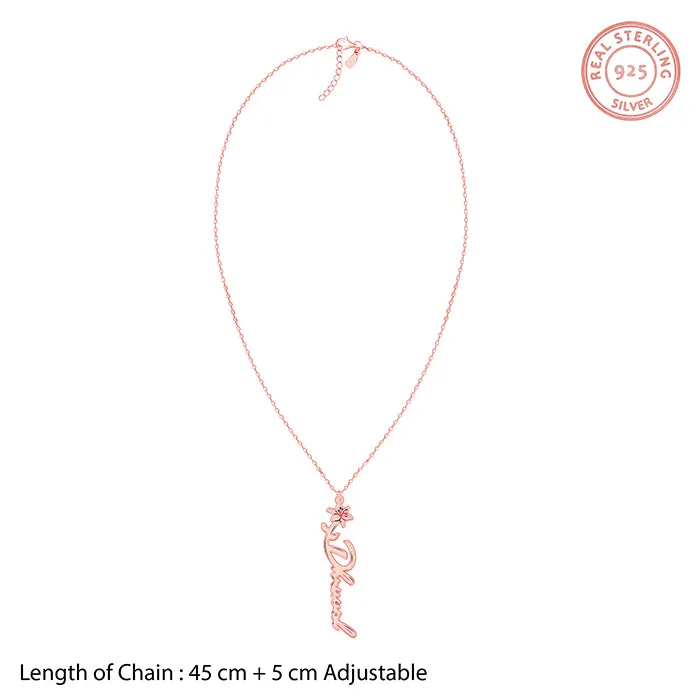 Rose Gold Personalised Flower Name Pendant with Link Chain Giva
