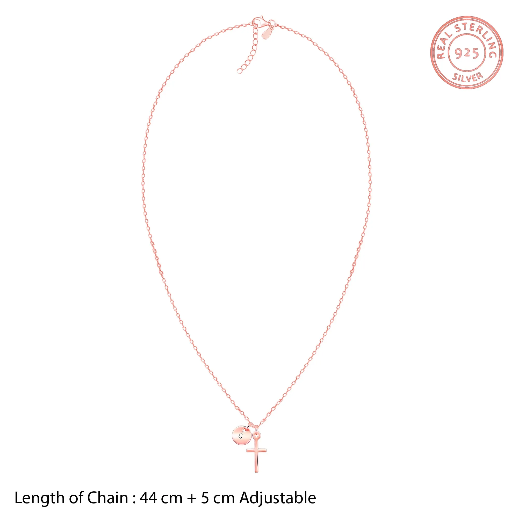 Rose Gold Personalised Halo Cross Pendant With Link Chain Giva