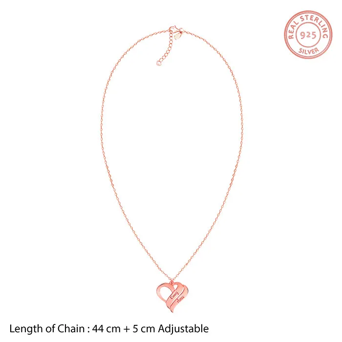 Rose Gold Personalised Name Heart Duo Pendant With Link Chain Giva