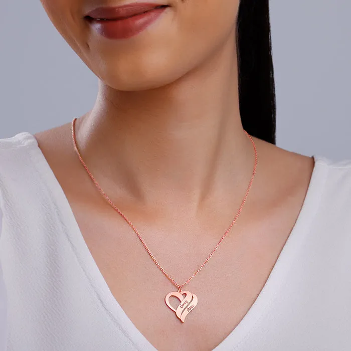 Rose Gold Personalised Name Heart Duo Pendant With Link Chain Giva