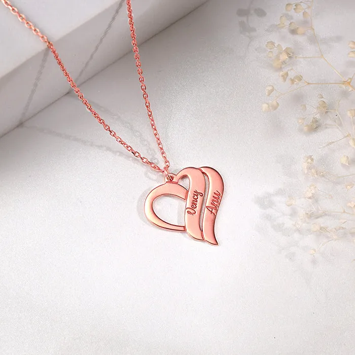Rose Gold Personalised Name Heart Duo Pendant With Link Chain Giva