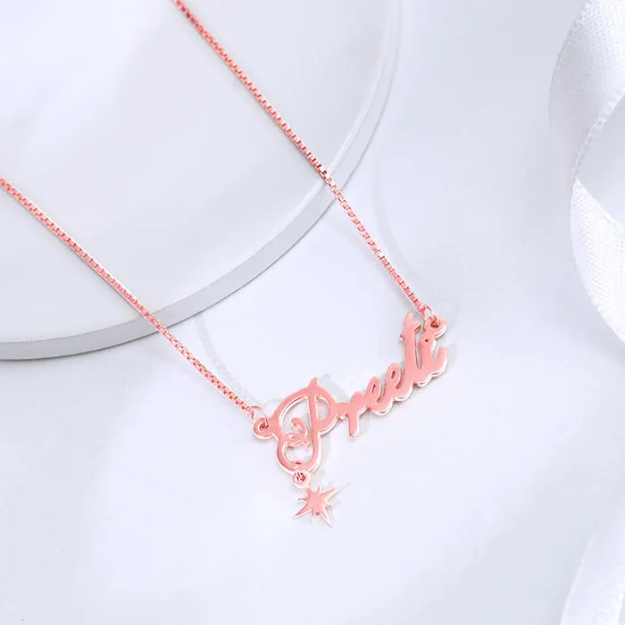 Rose Gold Personalised Name Star Charm Necklace Giva