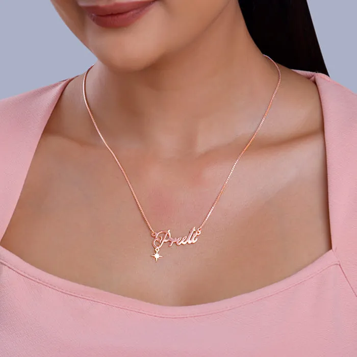 Rose Gold Personalised Name Star Charm Necklace Giva