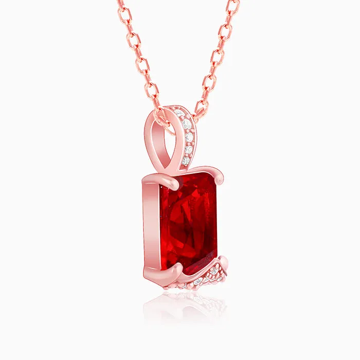 Rose Gold Red Baguette Pendant with Link  Chain Giva