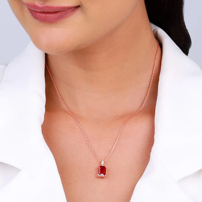 Rose Gold Red Baguette Pendant with Link  Chain Giva