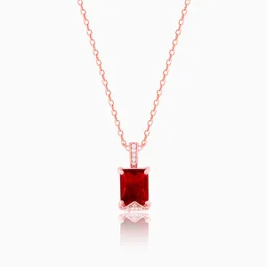 Rose Gold Red Baguette Pendant with Link  Chain Giva