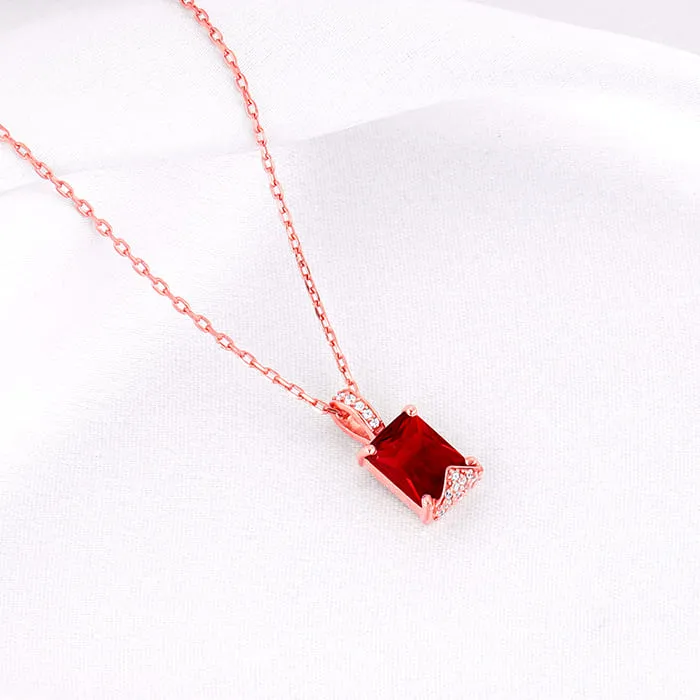 Rose Gold Red Baguette Pendant with Link  Chain Giva