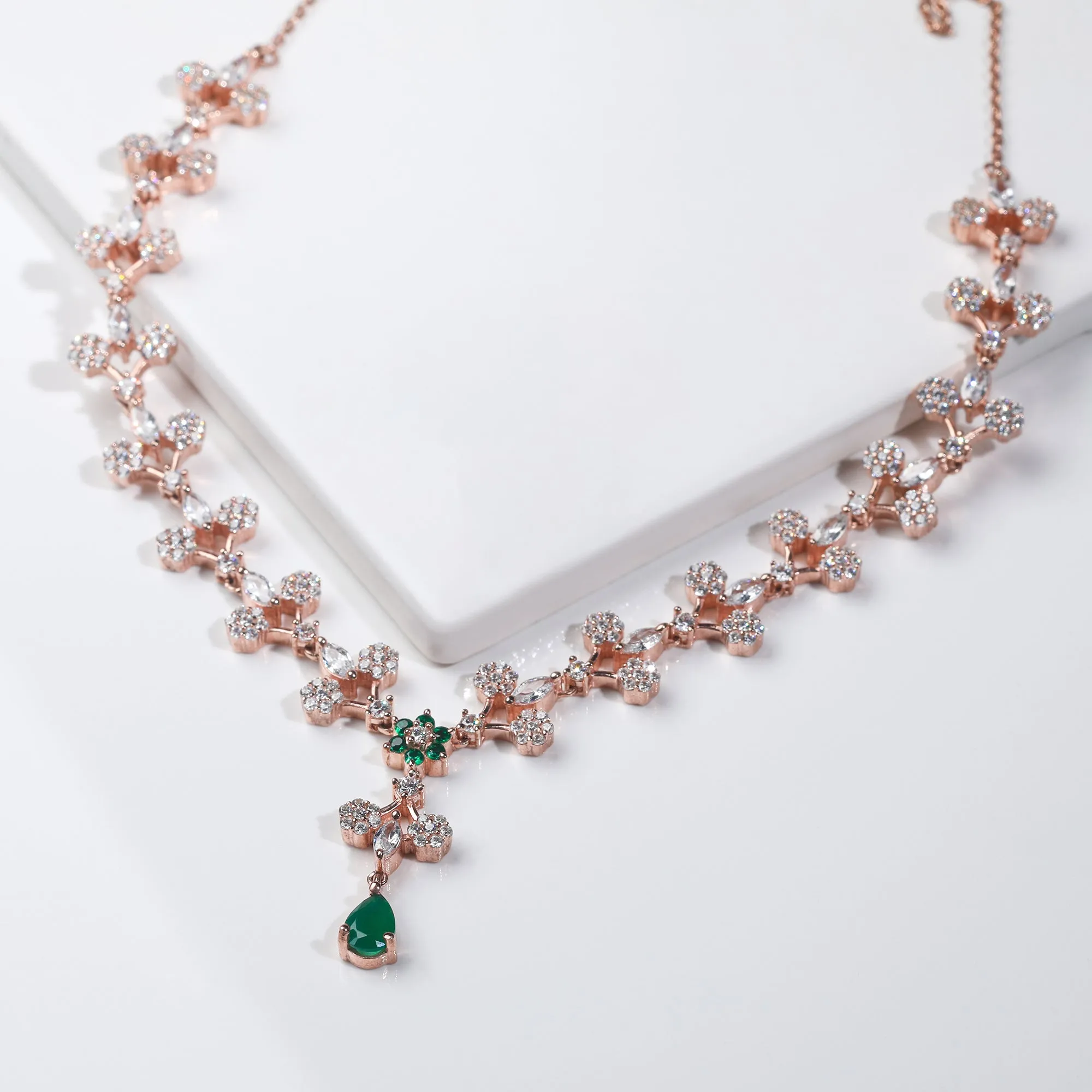 Rose Gold Regal Emerald Drop Necklace Giva