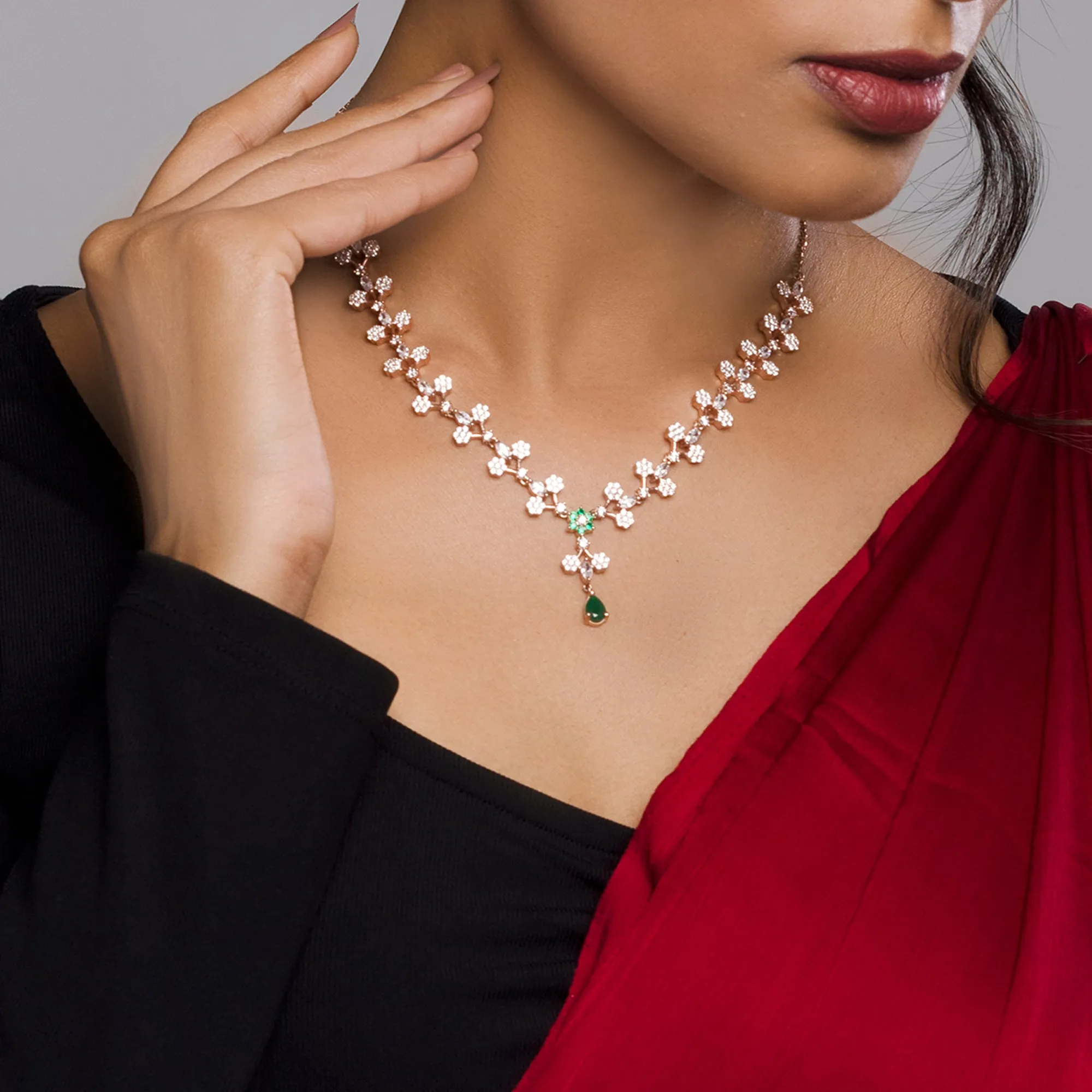 Rose Gold Regal Emerald Drop Necklace Giva