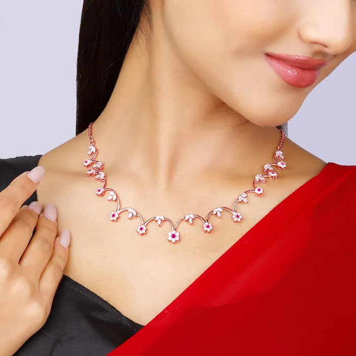 Rose Gold Royal Pink Floral Necklace Giva