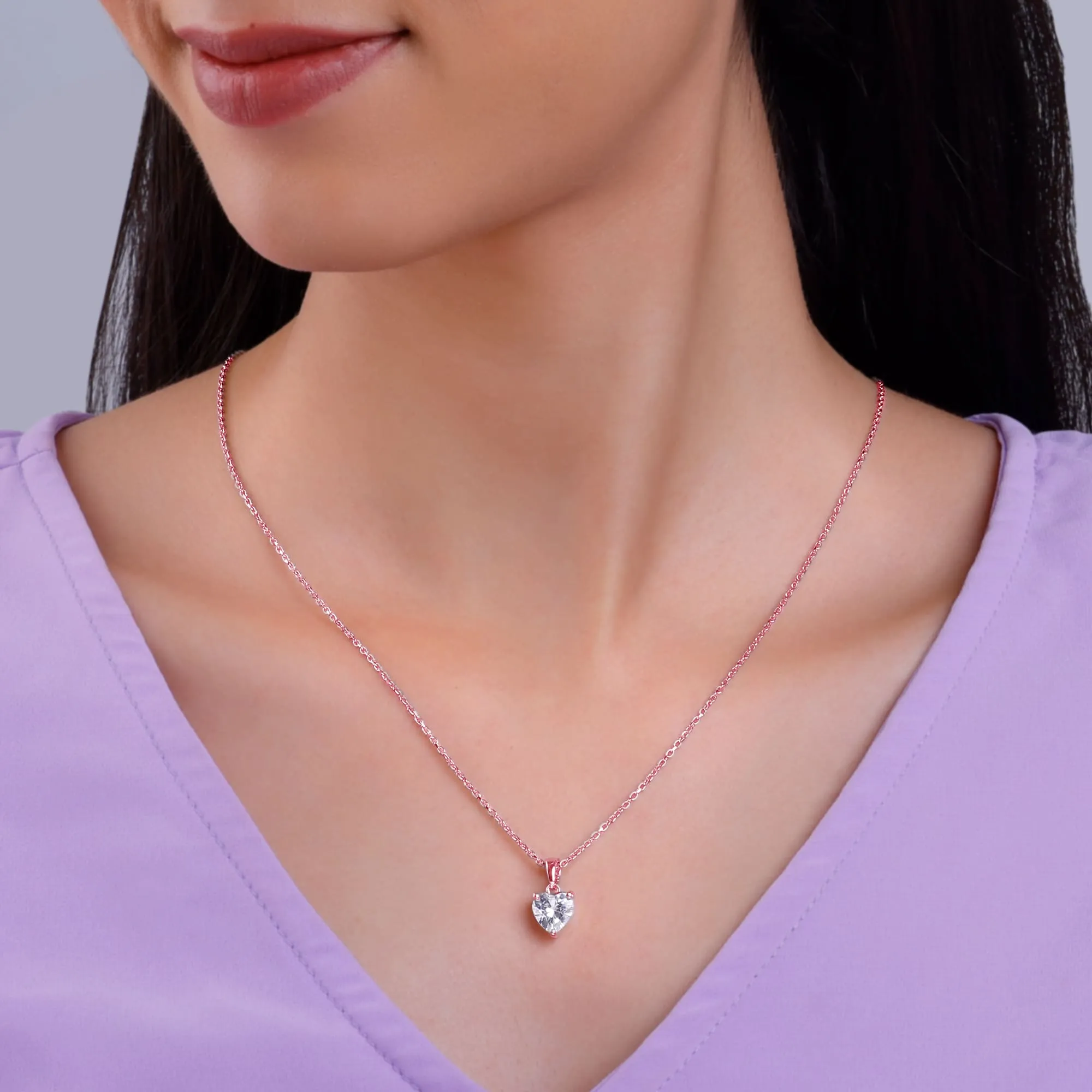 Rose Gold Solitaire Heart Pendant With Link Chain Giva