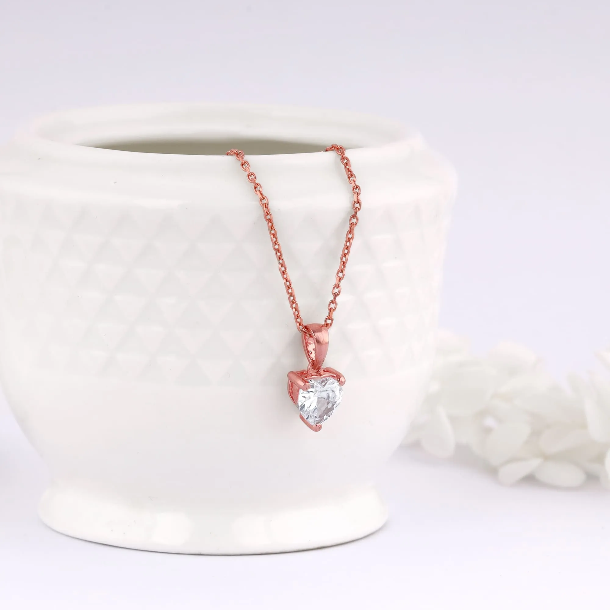 Rose Gold Solitaire Heart Pendant With Link Chain Giva