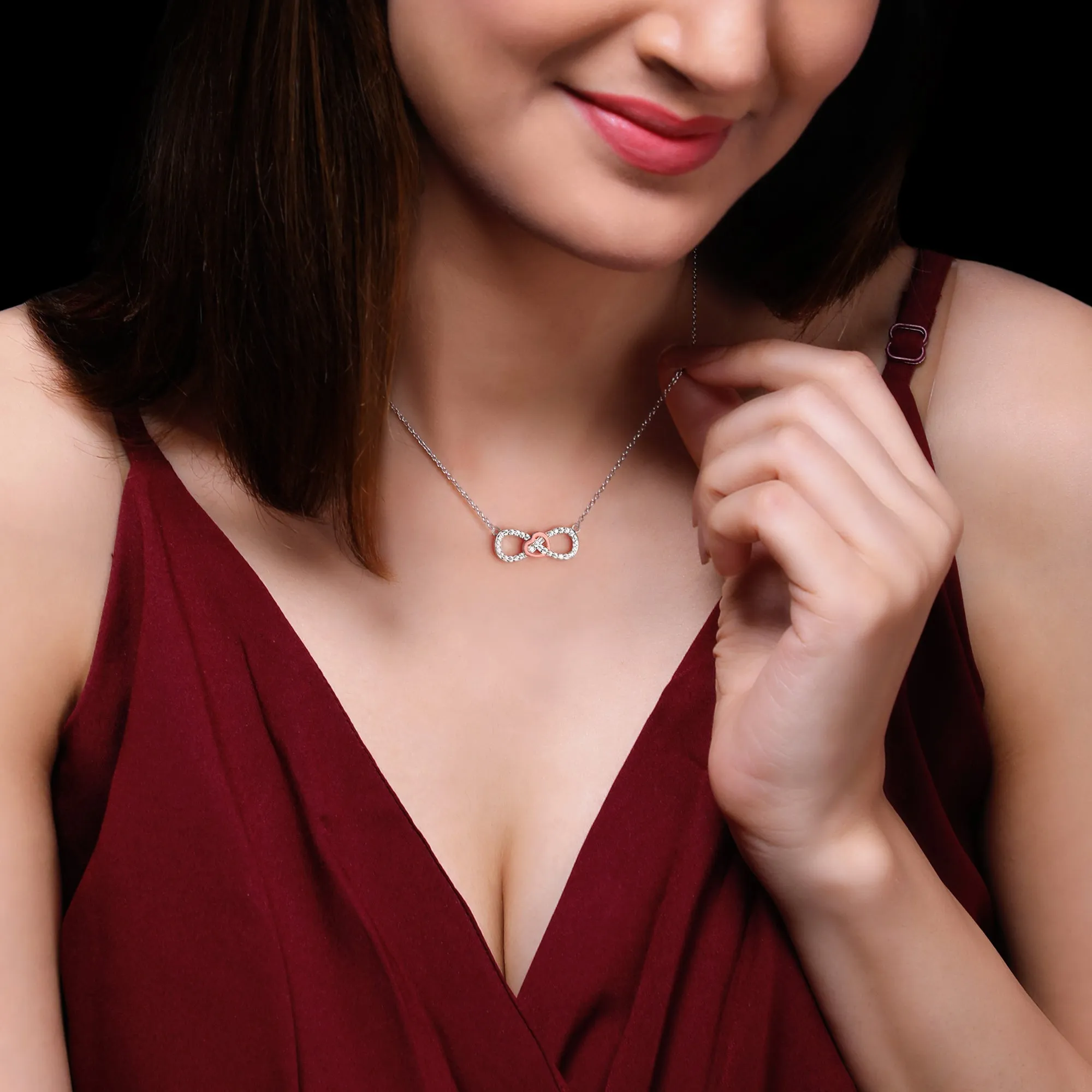 Rose Gold Studded Infinity Heart Pendant Giva