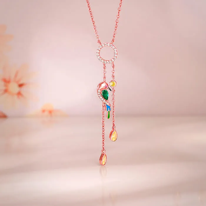 Rose Gold Swinging Bird Pendant with Link Chain Giva