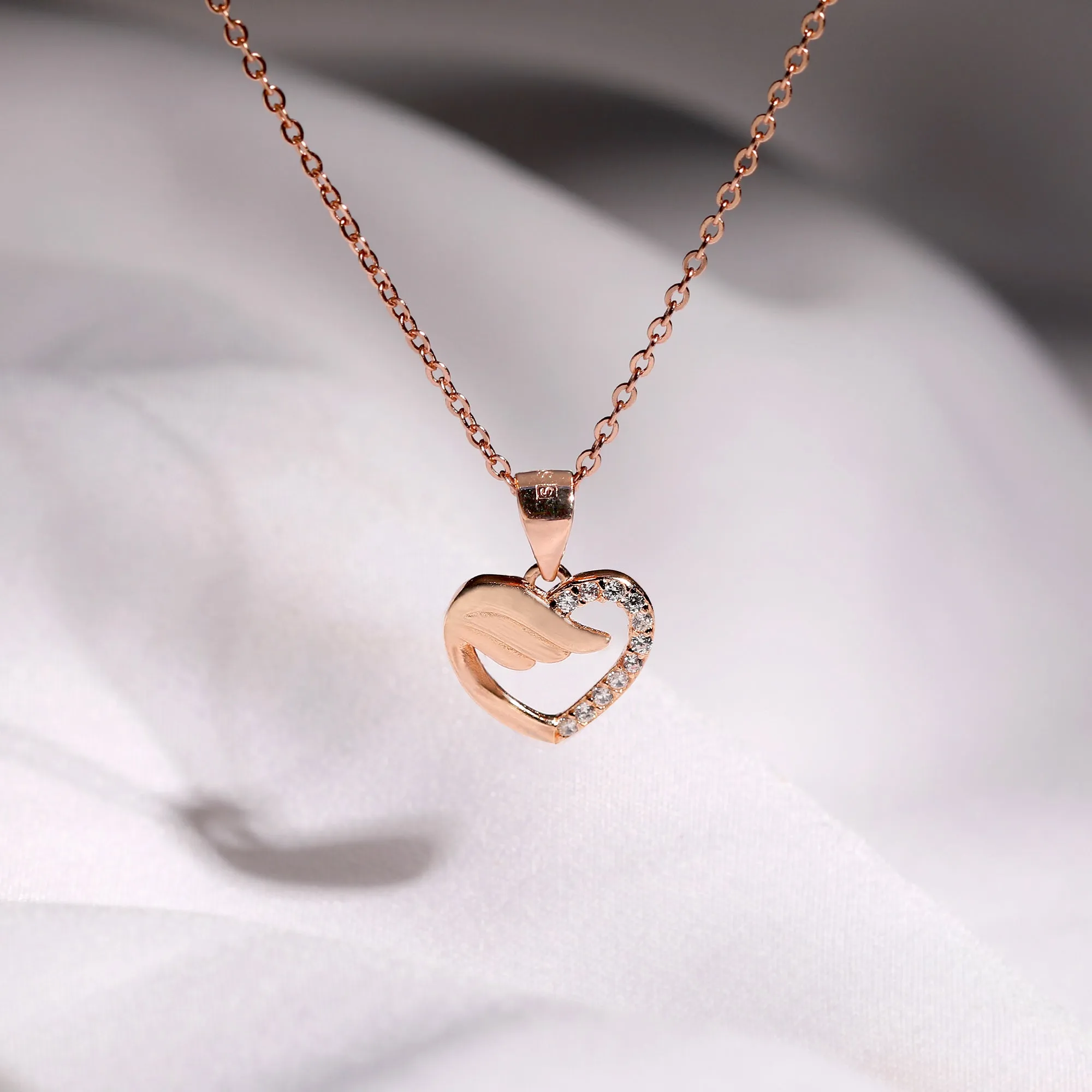 Rose Gold Winged Heart Pendant with Link Chain Giva