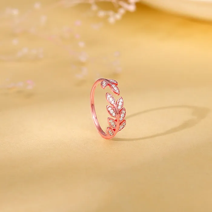 Rose Gold Zircon Leaf Ring Giva