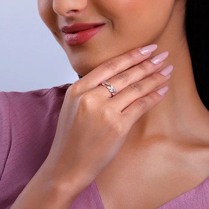 Rose Gold Zircon Leaf Ring Giva