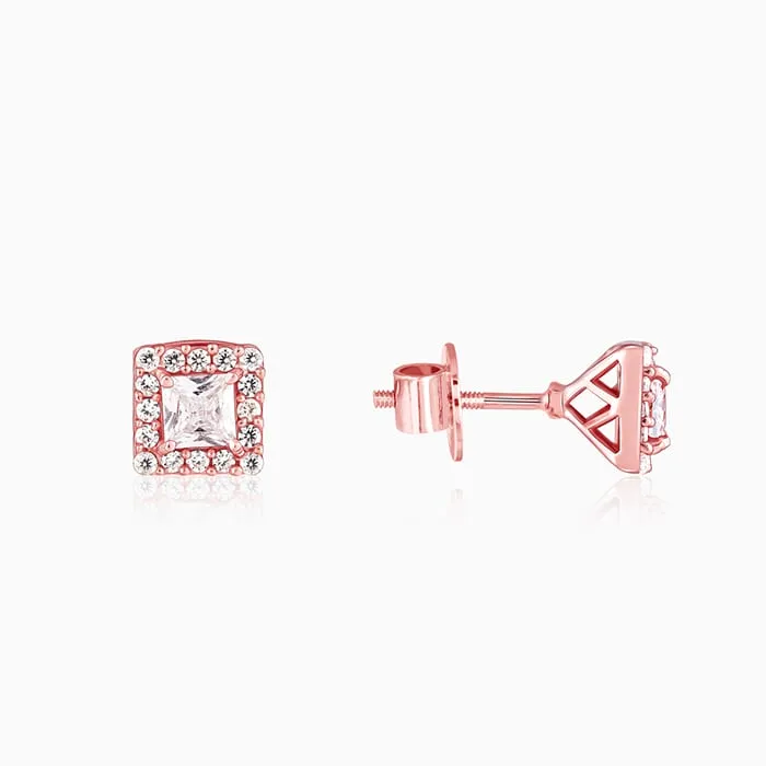 Rose Gold Zircon Square Halo Earrings Giva